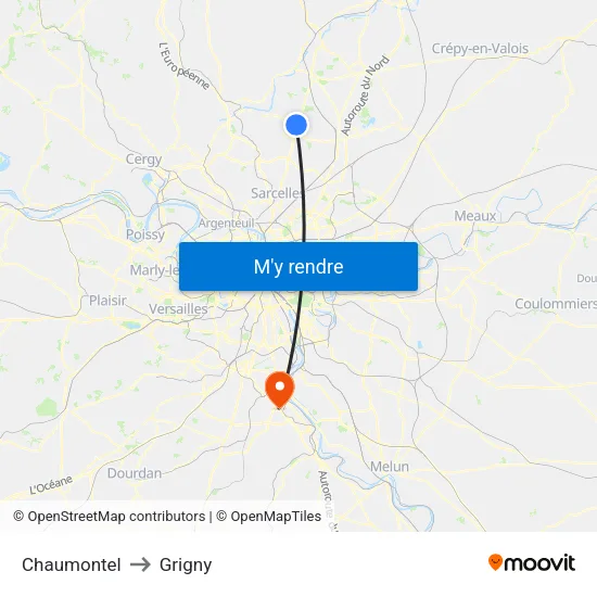 Chaumontel to Grigny map