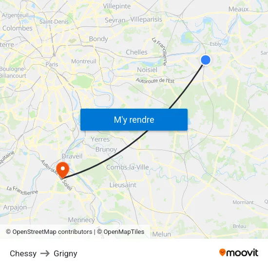Chessy to Grigny map
