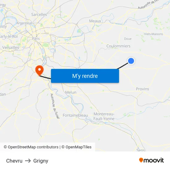 Chevru to Grigny map