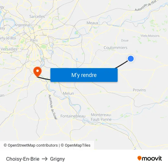 Choisy-En-Brie to Grigny map