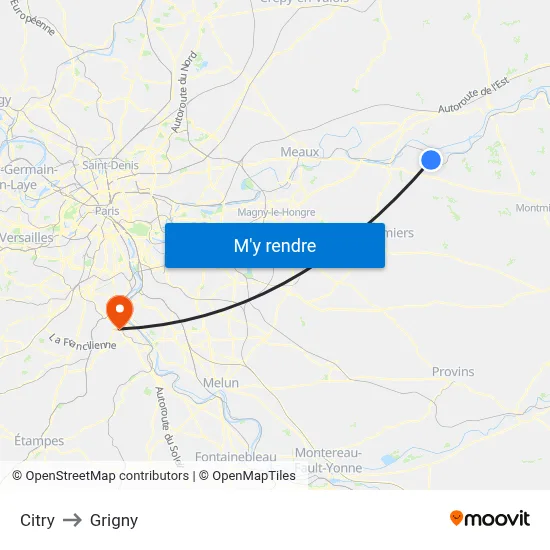 Citry to Grigny map
