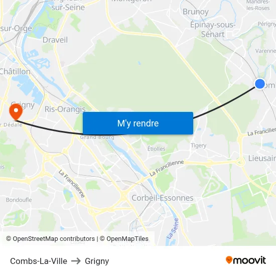 Combs-La-Ville to Grigny map