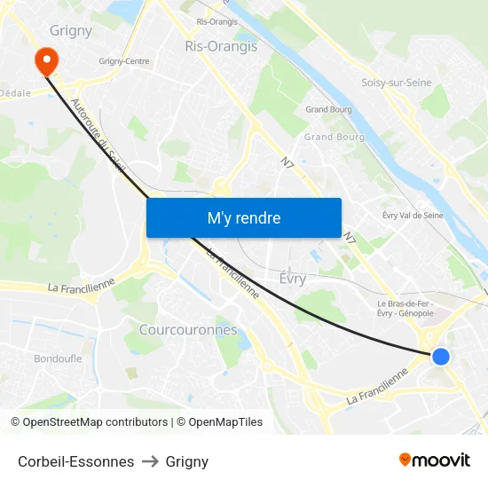 Corbeil-Essonnes to Grigny map