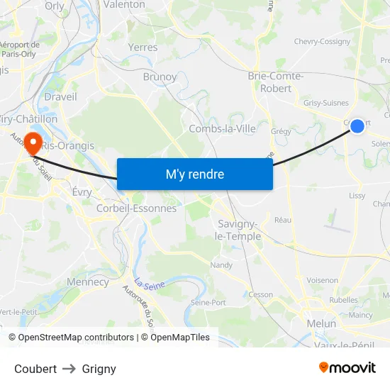 Coubert to Grigny map