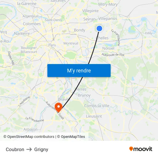 Coubron to Grigny map