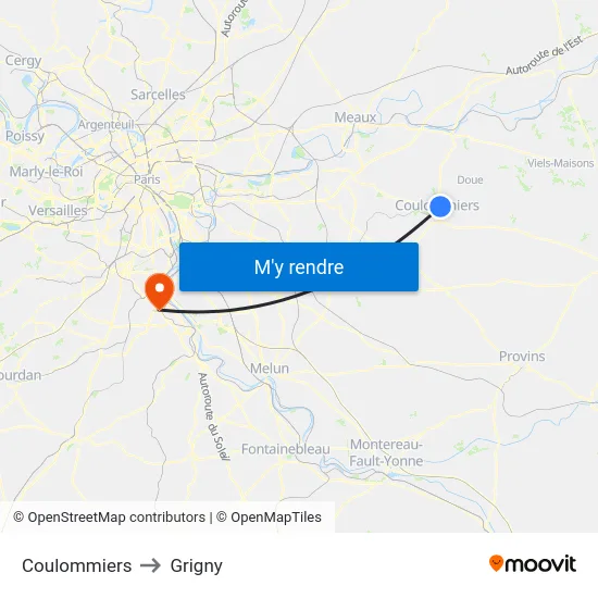 Coulommiers to Grigny map