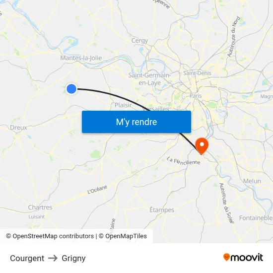 Courgent to Grigny map