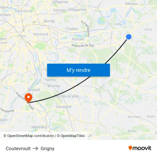 Coutevroult to Grigny map
