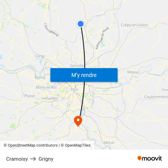 Cramoisy to Grigny map