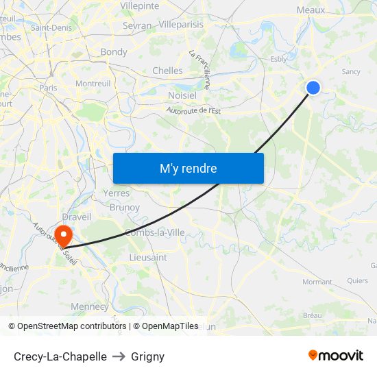Crecy-La-Chapelle to Grigny map