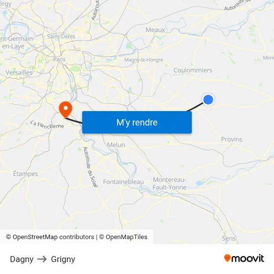 Dagny to Grigny map
