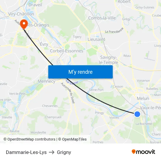 Dammarie-Les-Lys to Grigny map