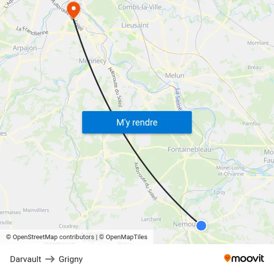 Darvault to Grigny map