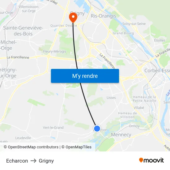 Echarcon to Grigny map