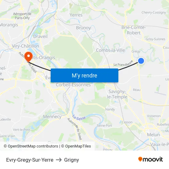 Evry-Gregy-Sur-Yerre to Grigny map
