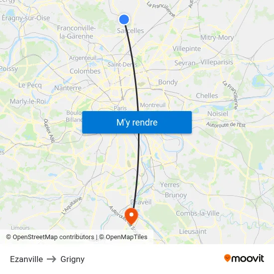 Ezanville to Grigny map
