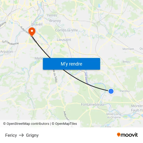 Fericy to Grigny map