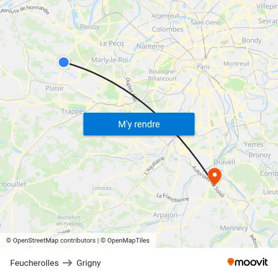 Feucherolles to Grigny map