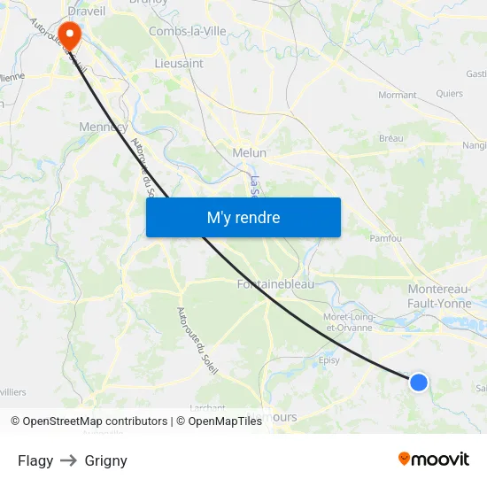 Flagy to Grigny map