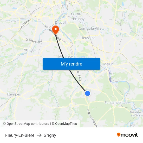 Fleury-En-Biere to Grigny map
