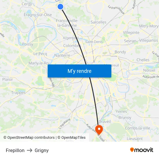 Frepillon to Grigny map
