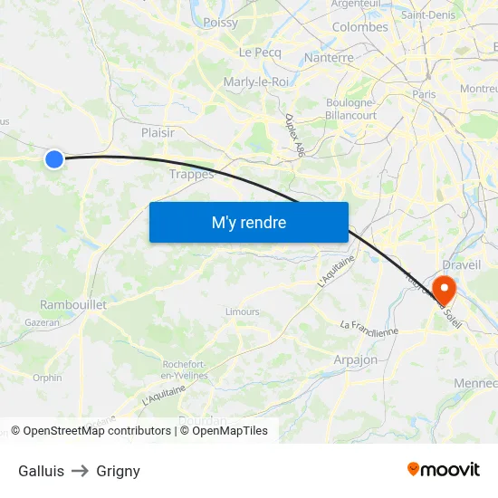 Galluis to Grigny map