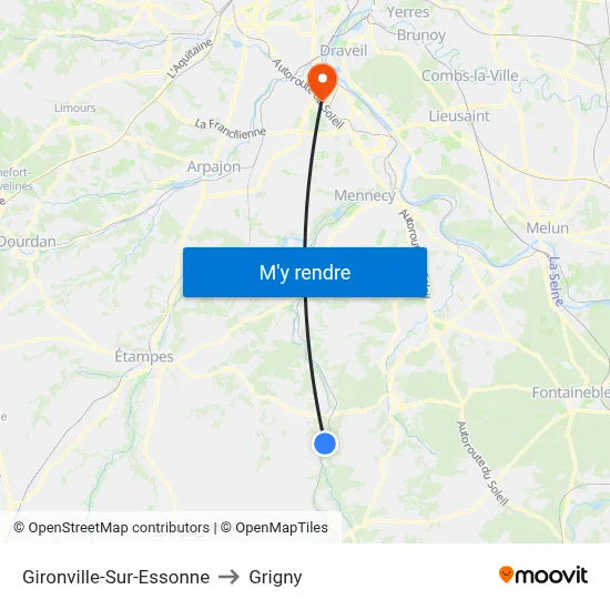 Gironville-Sur-Essonne to Grigny map