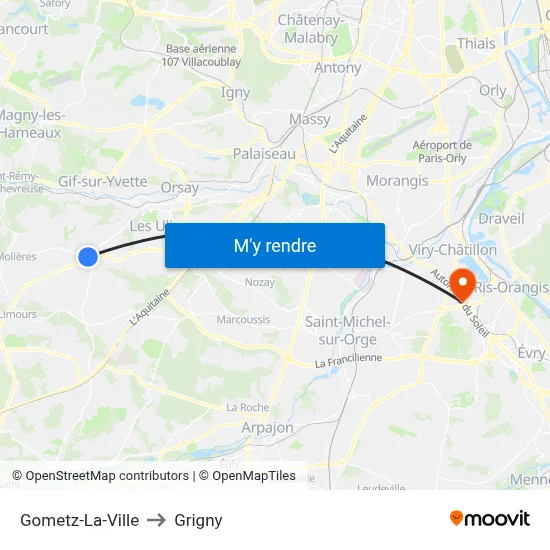 Gometz-La-Ville to Grigny map