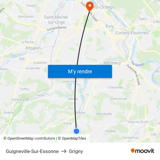 Guigneville-Sur-Essonne to Grigny map