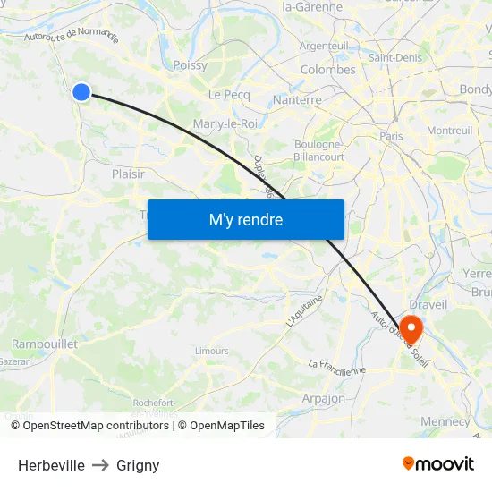 Herbeville to Grigny map