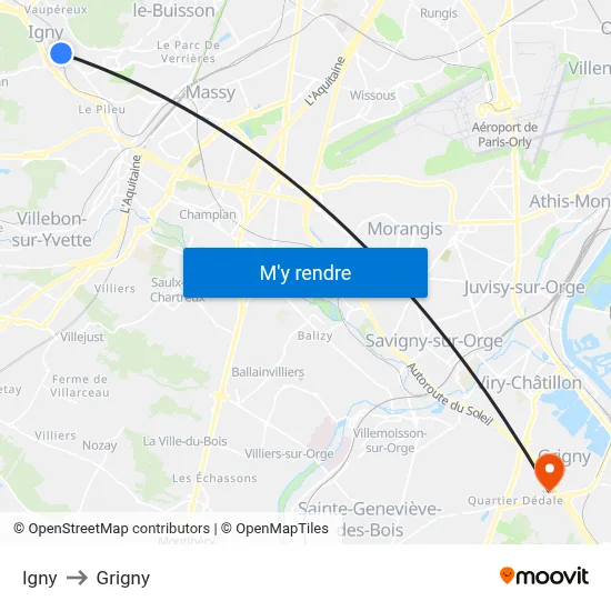 Igny to Grigny map