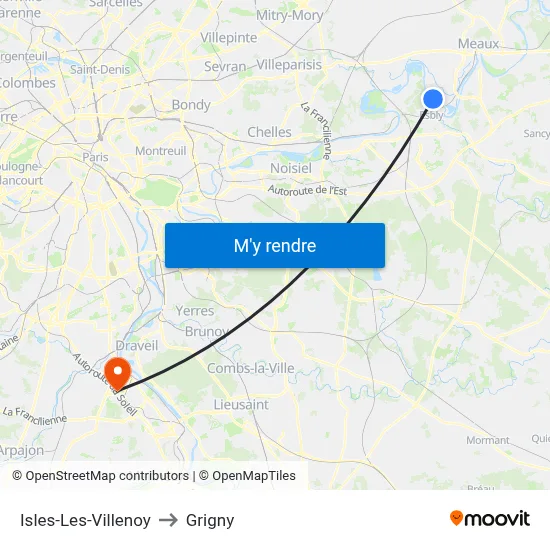 Isles-Les-Villenoy to Grigny map