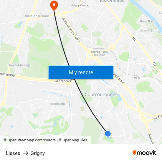 Lisses to Grigny map