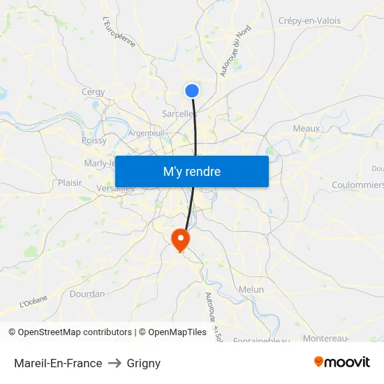 Mareil-En-France to Grigny map