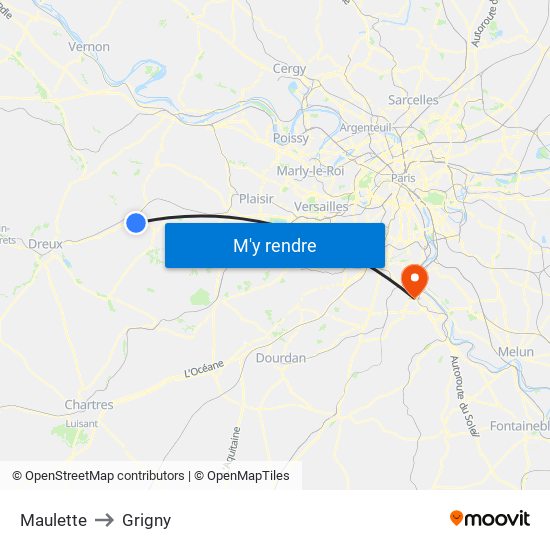 Maulette to Grigny map