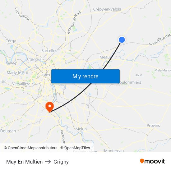 May-En-Multien to Grigny map