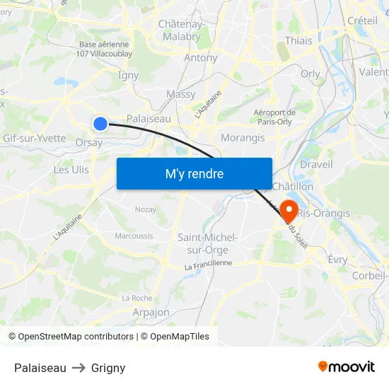 Palaiseau to Grigny map