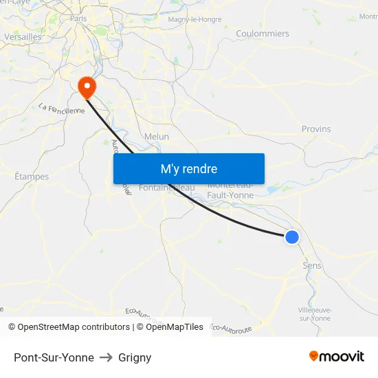 Pont-Sur-Yonne to Grigny map