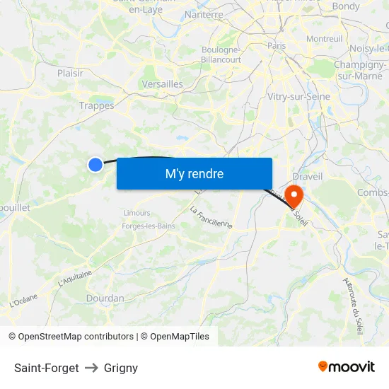 Saint-Forget to Grigny map
