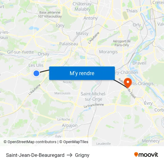 Saint-Jean-De-Beauregard to Grigny map