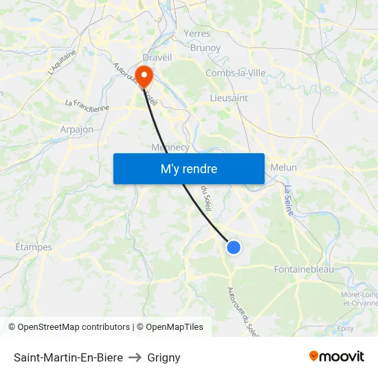 Saint-Martin-En-Biere to Grigny map