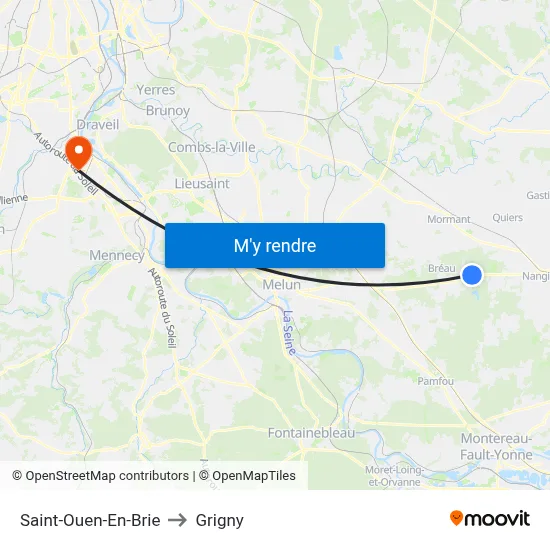 Saint-Ouen-En-Brie to Grigny map