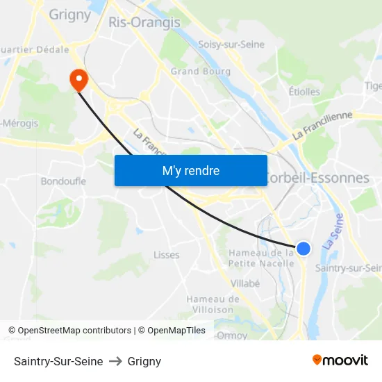 Saintry-Sur-Seine to Grigny map