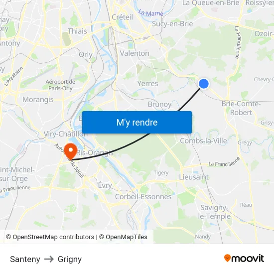Santeny to Grigny map