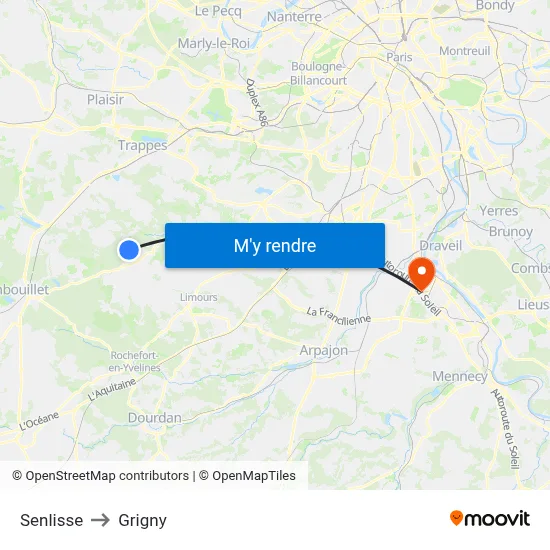 Senlisse to Grigny map