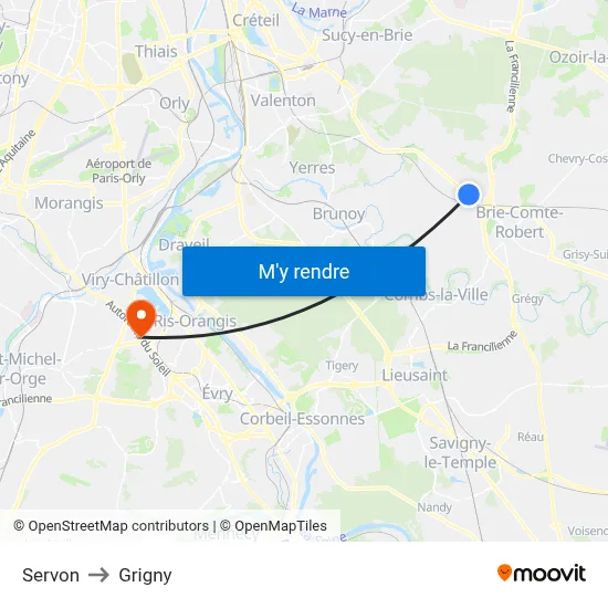 Servon to Grigny map