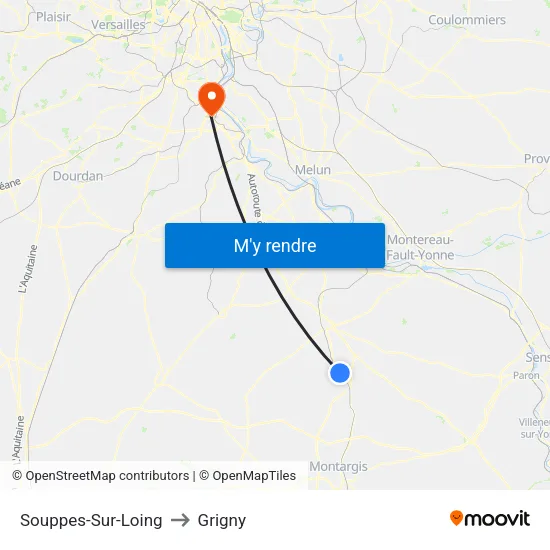 Souppes-Sur-Loing to Grigny map