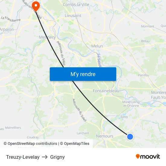 Treuzy-Levelay to Grigny map