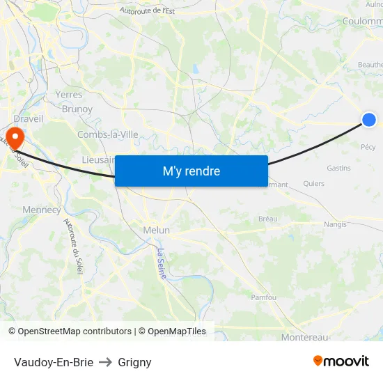 Vaudoy-En-Brie to Grigny map