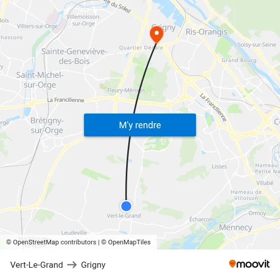Vert-Le-Grand to Grigny map